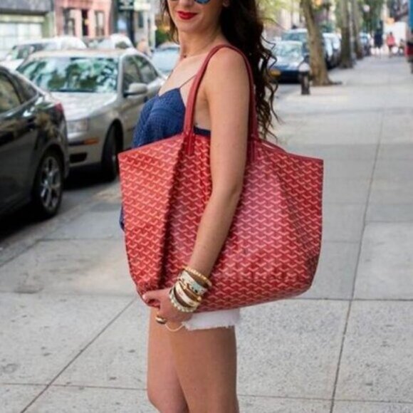 Goyard St Louis GM Red Shoulder Tote Bag & Pouch Goyardine Saint Louis Purse - Picture 6 of 13